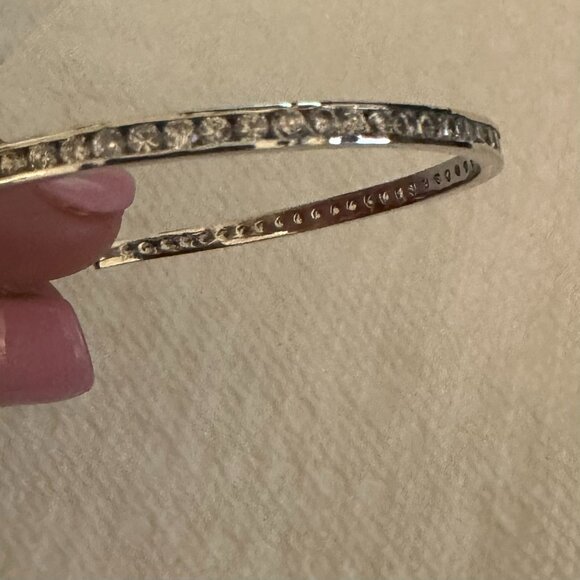 Silver CZ Diamond Round Hoop Earrings - Picture 6 of 8